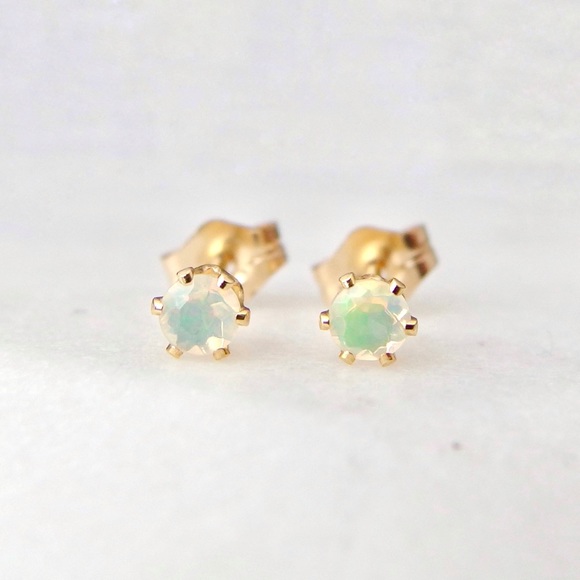3mm genuine opal stud earrings 14k GF - Picture 9 of 12